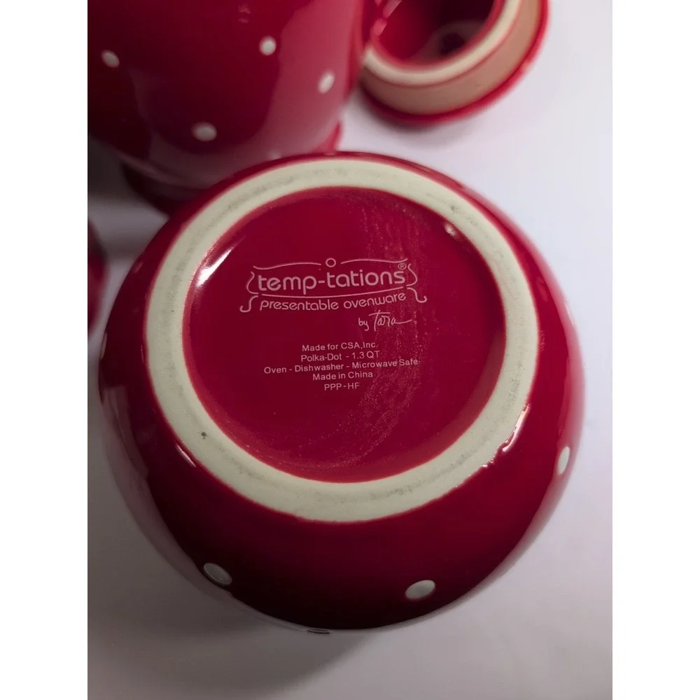 Temptations Polka-Dot Red Canister Set 2 Qt/1.7 Qt/1.3 Qt - Oven/Dishwasher/Micr